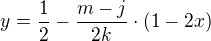 kopírovat do textarea $y = \frac{1}{2} - \frac{m - j}{2k} \cdot (1 - 2x)$