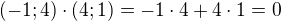 kopírovat do textarea $(-1; 4)\cdot (4; 1)=-1\cdot 4+4\cdot 1=0$