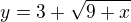 $y=3+ \sqrt{9+x}$