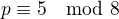 $p\equiv5 \mod 8$