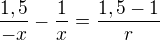 kopírovat do textarea $\frac{1,5}{-x}-\frac{1}{x} = \frac{1,5 - 1}{r}$
