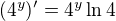 $(4^y)^{\prime}=4^y\ln 4$