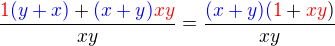 kopírovat do textarea $\frac {\color{red}1\color{blue}(y+x)\color{black}+\color{blue}(x+y)\color{red}xy}{ xy}=\frac{\color{blue}(x+y)(\color{red}1\color{black}+\color{red}xy\color{black})}{xy}$