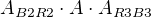 $A_{B2R2}\cdot A\cdot A_{R3B3}$