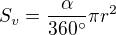 $S_v = \frac{\alpha}{360�}\pi r^2$