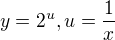 $y = 2^u, u = \frac{1}{x}$