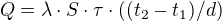 $Q=\lambda \cdot S\cdot \tau \cdot ((t_{2}-t_{1})/d)$