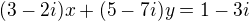 kopírovat do textarea $(3-2i)x+(5-7i)y=1-3i$