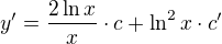 $y' = \frac{2 \ln x}{x} \cdot c + \ln^2 x \cdot c'$