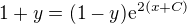 $1+y = (1-y)\mathrm{e}^{2(x+C)}$