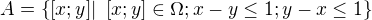 $A=\{[x; y]|\enspace [x; y] \in \Omega; x-y \le 1; y-x \le 1\}$