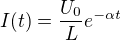 $I(t)=\frac{U_0}{L}e^{-\alpha t}$
