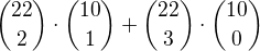 $\binom{22}{2} \cdot \binom{10}{1} + \binom{22}{3} \cdot \binom{10}{0}$