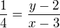 kopírovat do textarea $\frac{1}{4} = \frac{y - 2}{x - 3}$