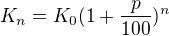 $K_{n}=K_{0}(1+\frac{p}{100})^{n}$