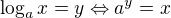 $\log_a x = y \Leftrightarrow a^y = x$