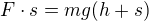 $F\cdot s = mg(h+s)$