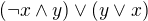 $(\neg x\wedge y) \vee (y \vee x)$