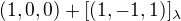 $(1,0,0)+[(1,-1,1)]_{\lambda }$
