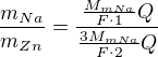 $\frac{m_{Na}}{m_{Zn}}=\frac{\frac{M_{mNa}}{F\cdot1}Q}{\frac{3M_{mNa}}{F\cdot2}Q}$