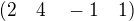 $(2 \quad 4 \quad -1 \quad 1)$