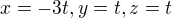 $x= -3t, y=t , z=t$