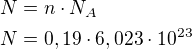 $N=n\cdot N_A\nl N=0,19\cdot 6,023\cdot 10^{23}$