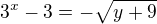 kopírovat do textarea $3^x-3=-\sqrt{y+9}$