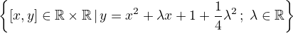 $\{[x,y]\in\mathbb{R}\times\mathbb{R}\,|\,y=x^2+\lambda x+1+\frac{1}{4}\lambda^2\,;\;\lambda\in\mathbb{R}\}$