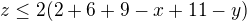 $z\le 2(2+6+9-x+11-y)$
