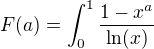 kopírovat do textarea $F(a) = \int_0^1 \frac{1-x^a}{\ln(x)}$
