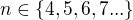 $n \in \{4,5,6,7...\}$