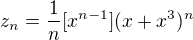 $z_n=\frac{1}{n}[x^{n-1}](x+x^3)^n$
