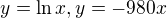 $y=\ln x, y=-980x$
