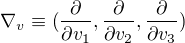 $\nabla_v \equiv (\frac{\partial}{\partial v_1}, \frac{\partial}{\partial v_2}, \frac{\partial}{\partial v_3})$