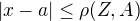 $|x-a|\leq \rho(Z,A)$
