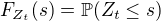 $F_{Z_t}(s) = \mathbb{P}(Z_t \leq s)$