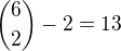 ${6\choose2} -2 =13$