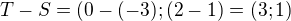 $T-S=(0-(-3);(2-1)=(3;1)$