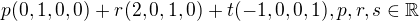 $p(0,1,0,0)+r(2,0,1,0)+t(-1,0,0,1), p,r,s\in \mathbb{R}$