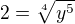 $2=\sqrt[4]{y^5}$