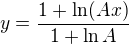 $y = \frac{1+\ln(Ax)}{1+\ln A}$