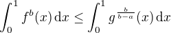 $\int_0^1 f^b(x) \, \mathrm{d}x \leq \int_0^1 g^{\frac{b}{b-a}}(x) \, \mathrm{d}x$