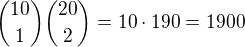 ${10\choose 1}{20\choose 2}=10\cdot 190=1900$