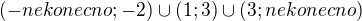 $(-nekonecno; -2) \cup (1;3) \cup (3;nekonecno)$