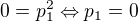 $0=p_1^2\Leftrightarrow p_1=0$