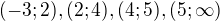 $(-3 ;2) , (2;4), (4;5), (5;\infty )$