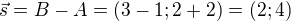 $\vec{s}=B-A=(3-1;2+2)=(2;4)$
