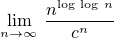 $\lim_{\small{n\to\infty}} \,\frac{n^{\log\,\log\,n}}{c^n}$
