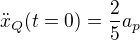 $\ddot{x}_Q(t=0) = \frac25 a_p$
